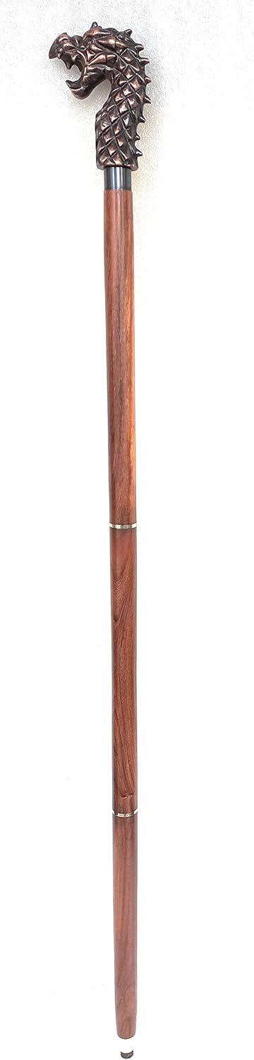 Antique Brass Dragon Handle Rosewood Walking Stick view 9