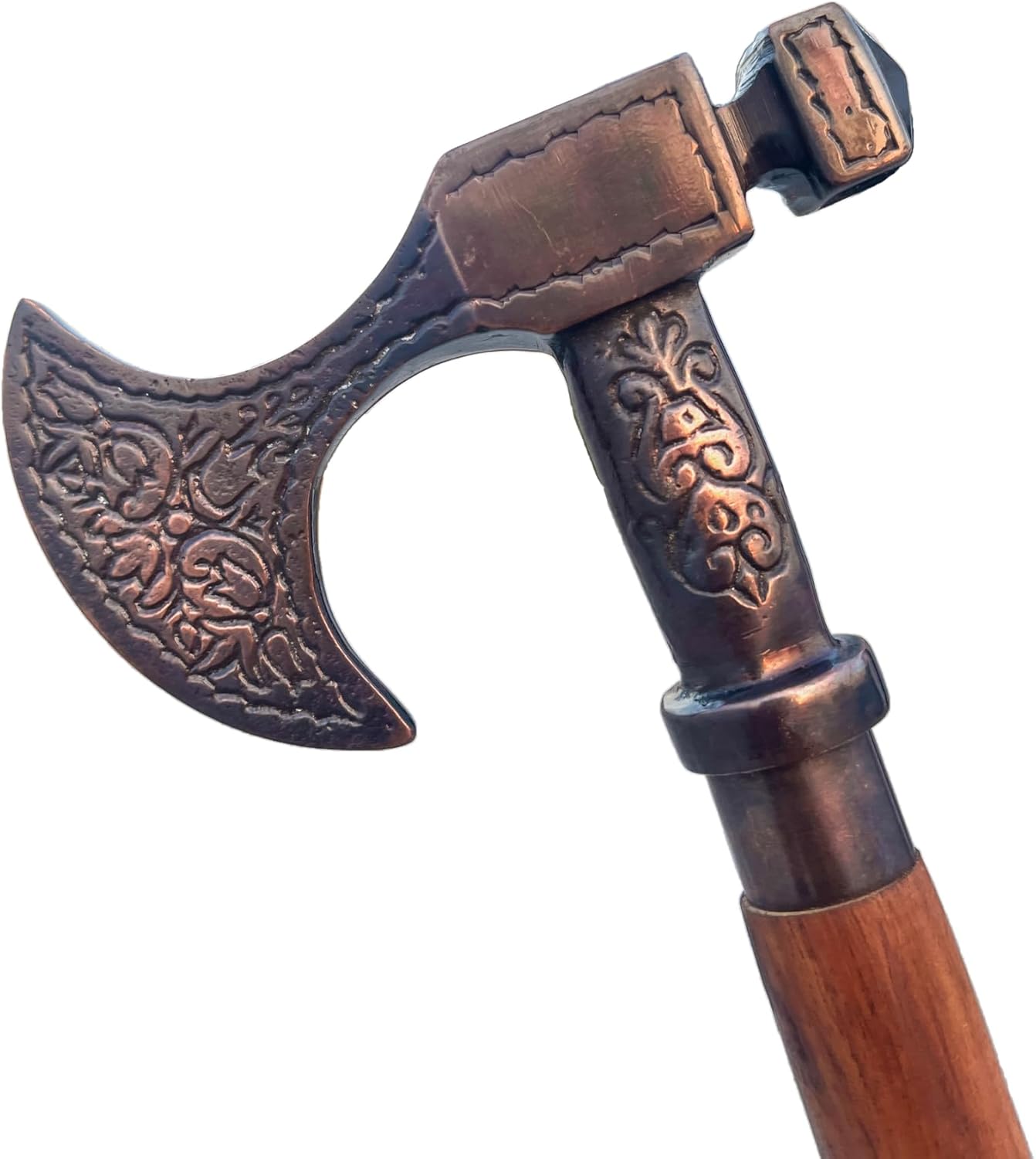 Viking Axe Antique Handle Red Wood Walking Stick view 2