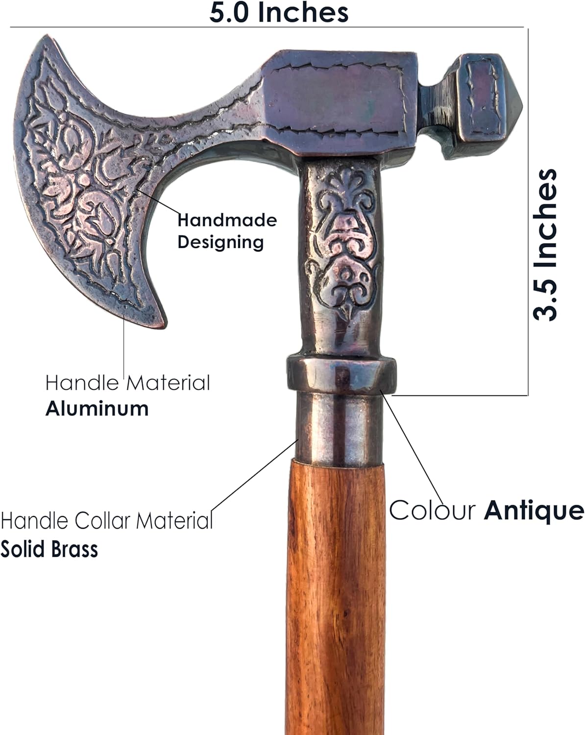 Viking Axe Antique Handle Red Wood Walking Stick view 4