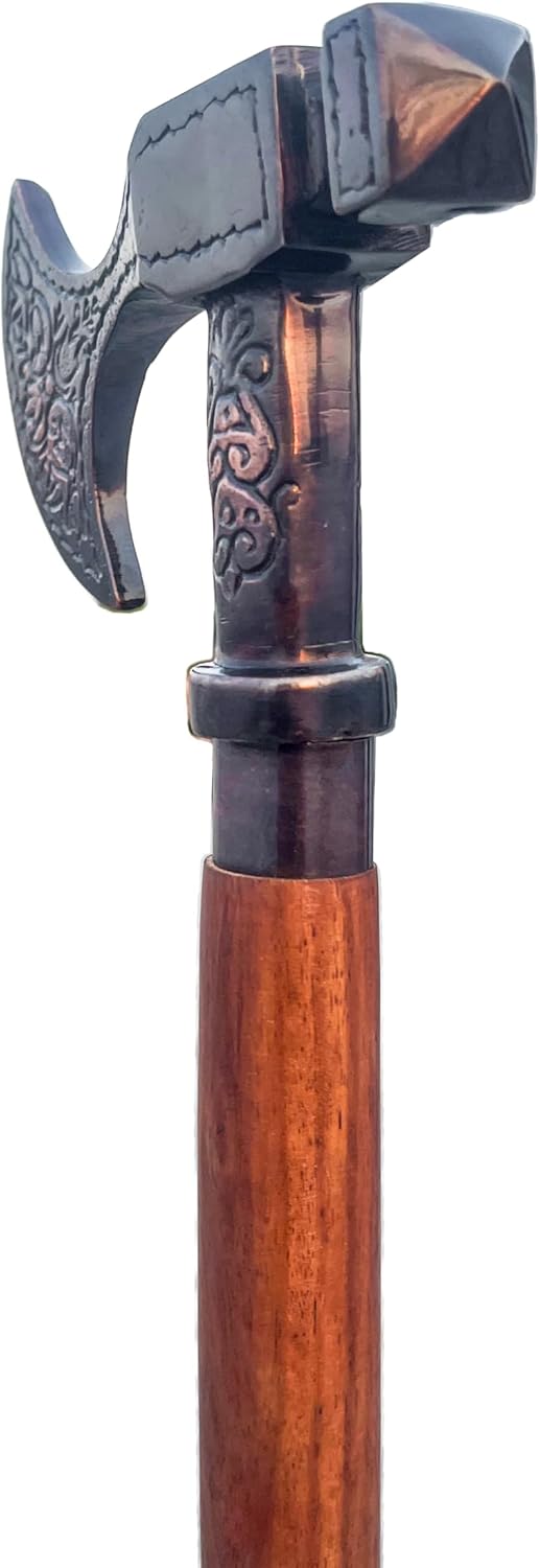 Viking Axe Antique Handle Red Wood Walking Stick view 6