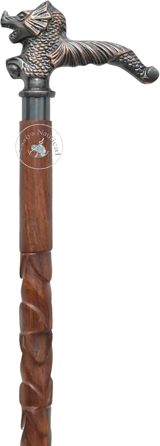 Aluminium Lion's Roar Handle Carved Wood Walking Stick view 2