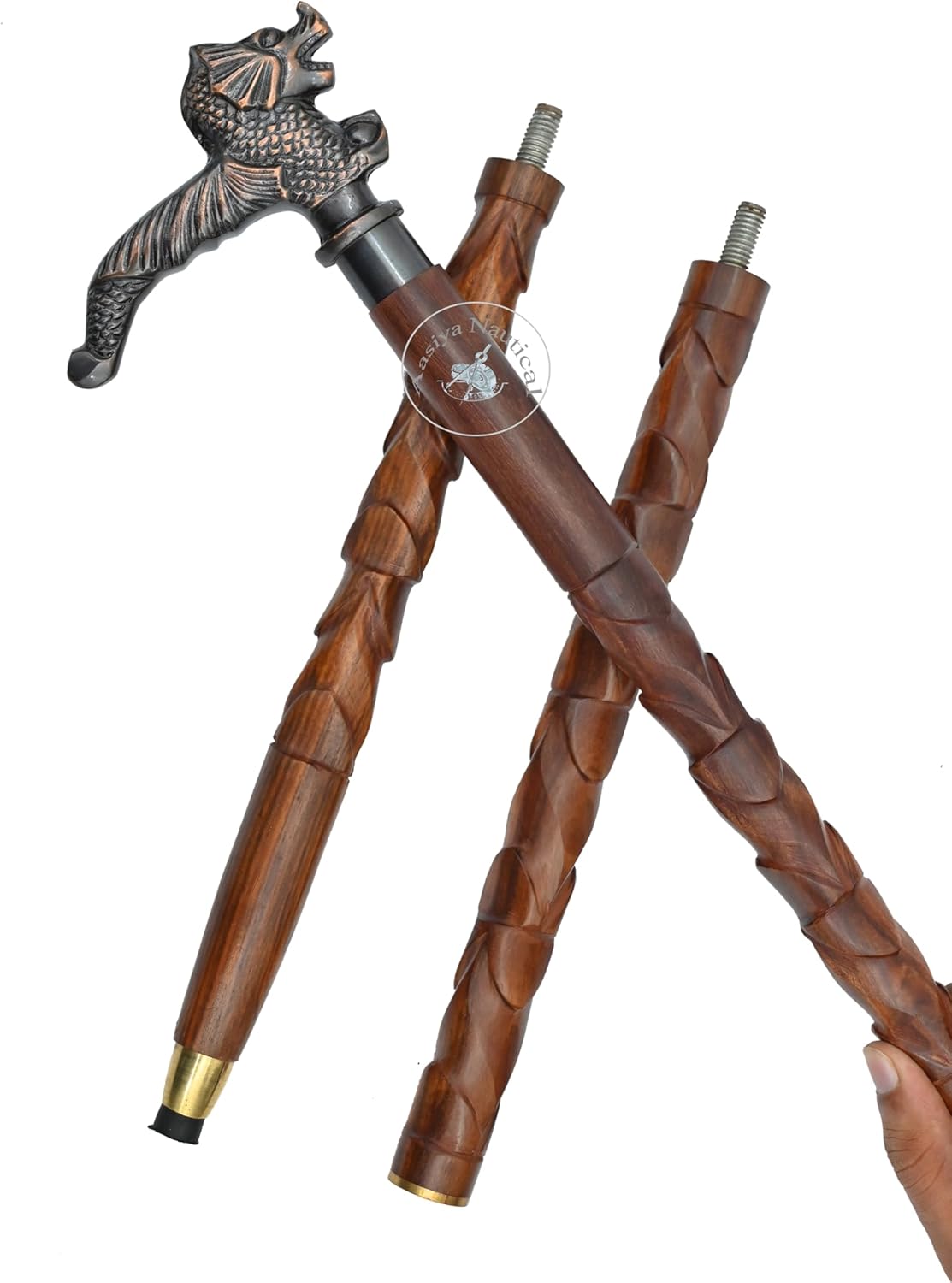 Aluminium Lion's Roar Handle Carved Wood Walking Stick view 5