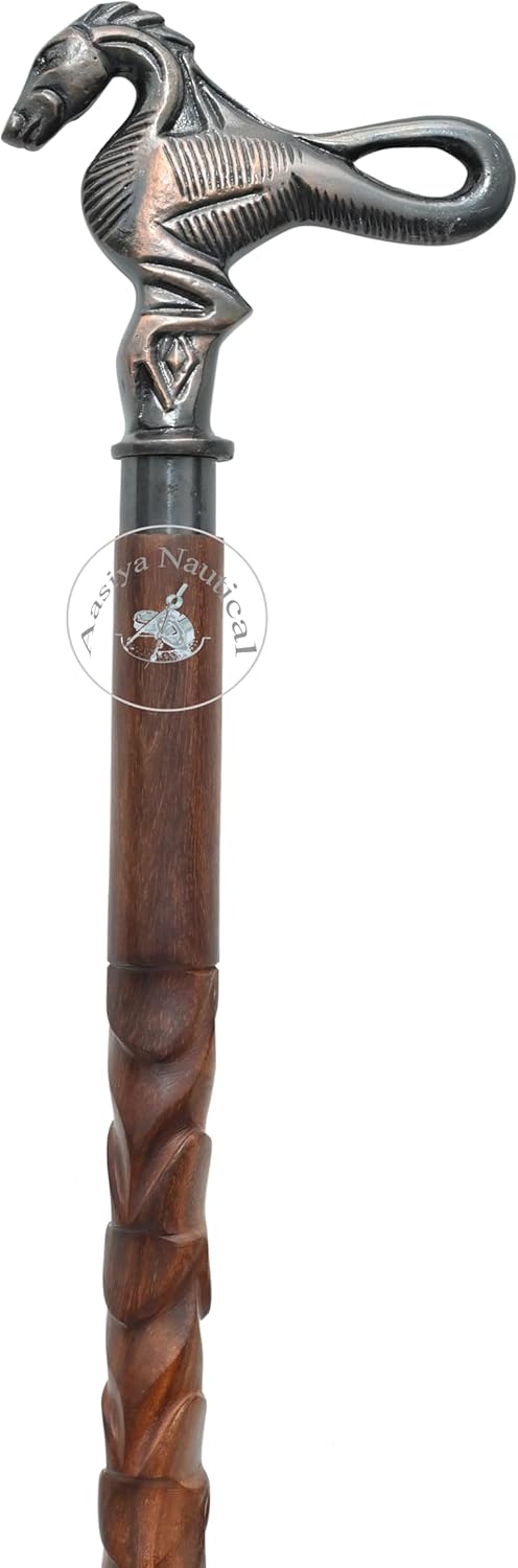 Aluminium Galloping Horse Handle Carved Wood Walking Stick view 2
