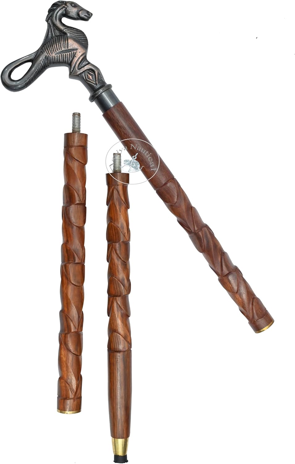 Aluminium Galloping Horse Handle Carved Wood Walking Stick view 4