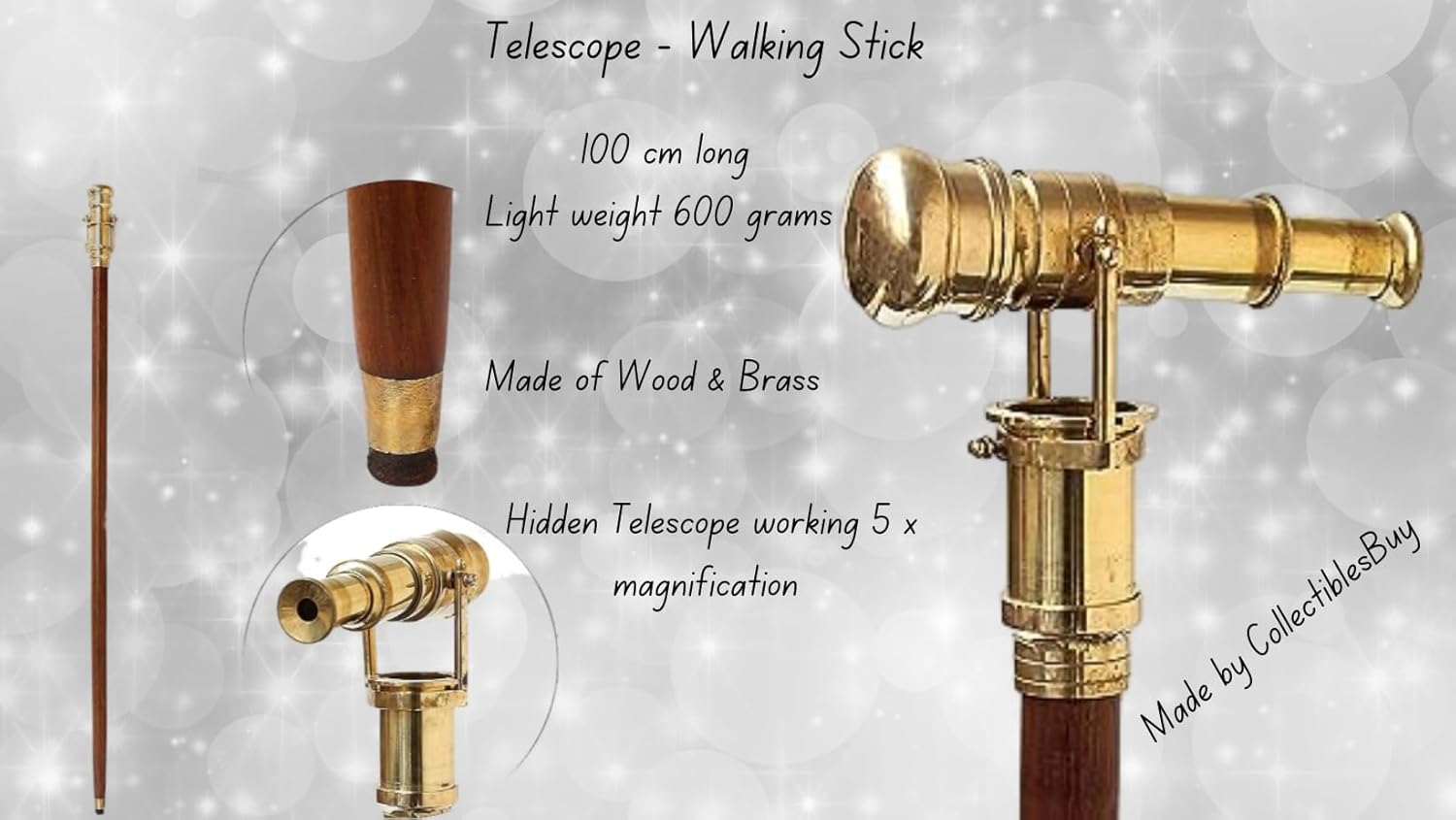 Brass Telescope Handle Rosewood Walking Stick view 3