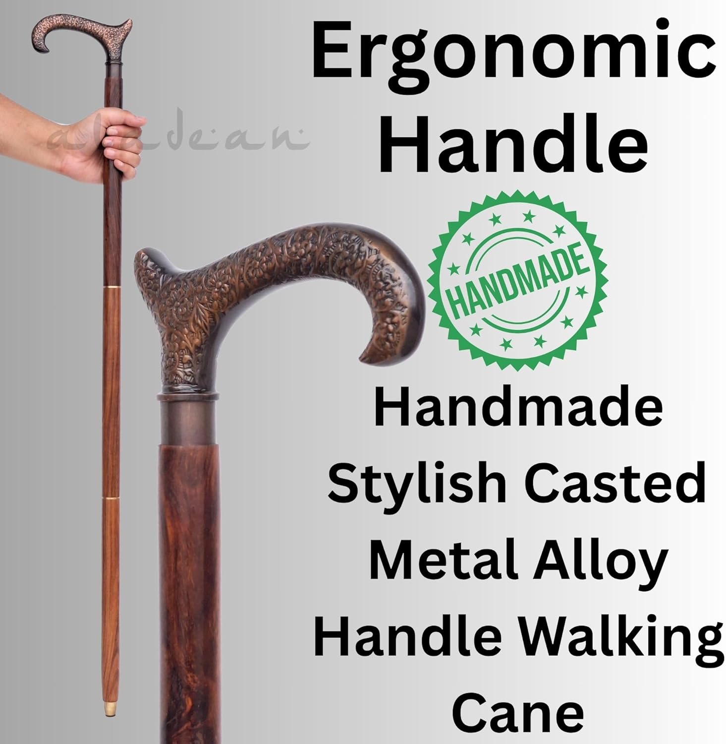 Antique Brass Floral Engraved Handle Rosewood Walking Stick view 3