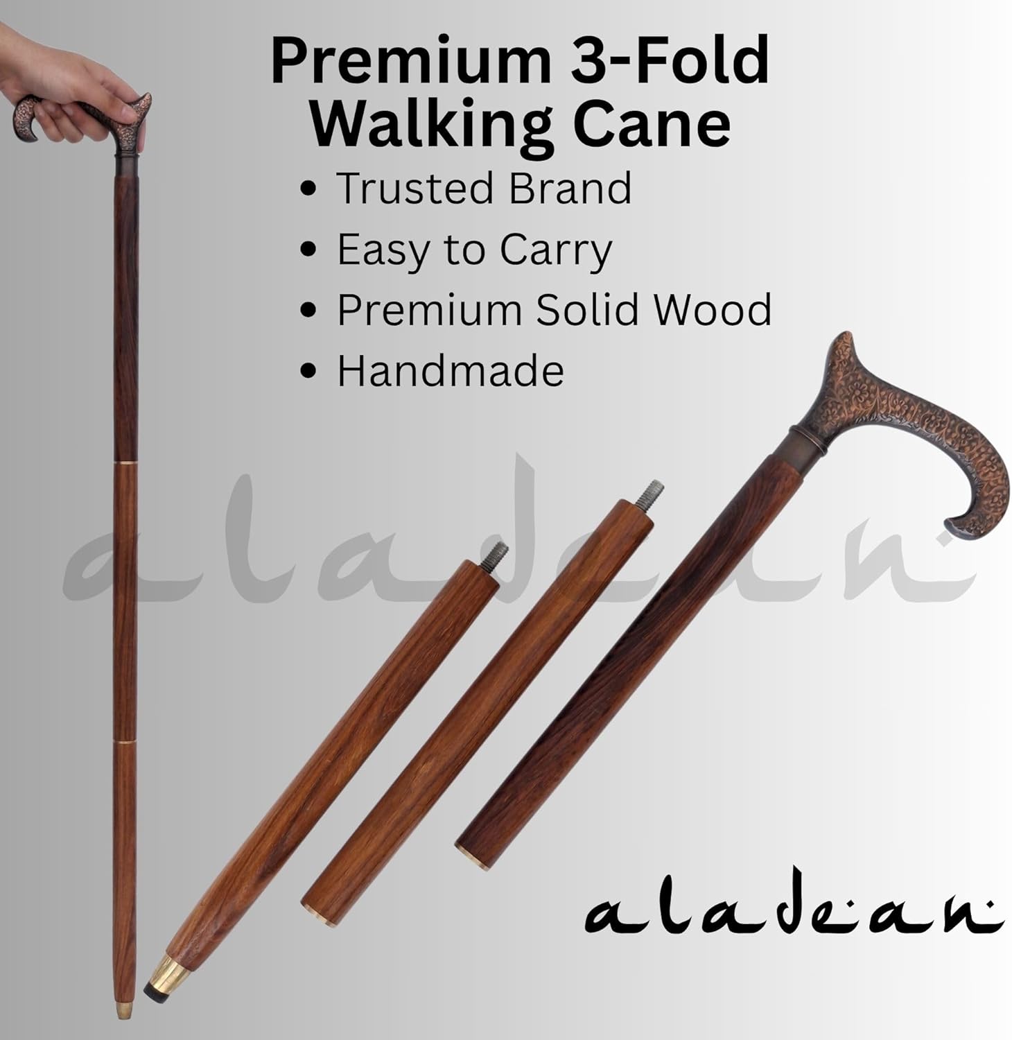 Antique Brass Floral Engraved Handle Rosewood Walking Stick view 4