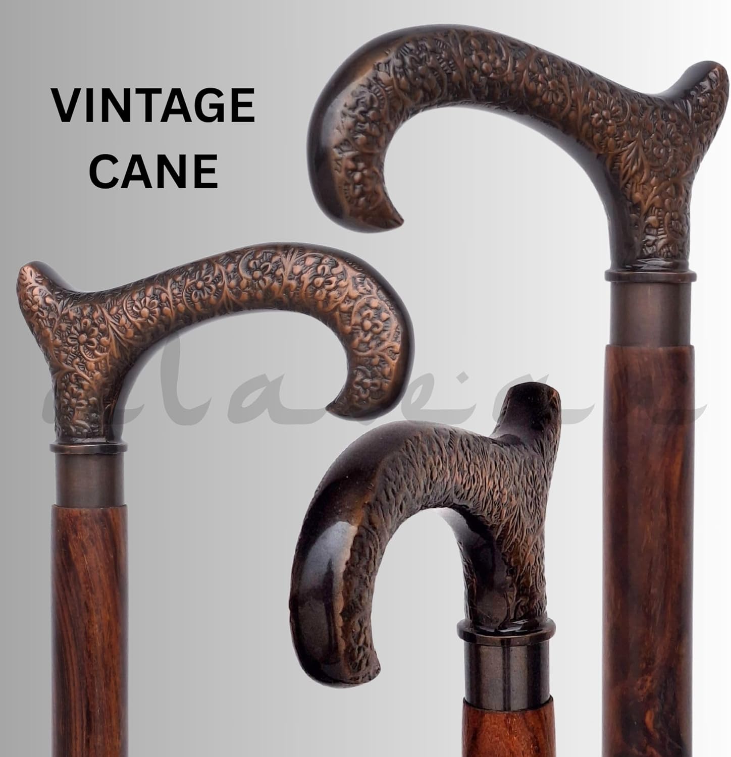 Antique Brass Floral Engraved Handle Rosewood Walking Stick view 5