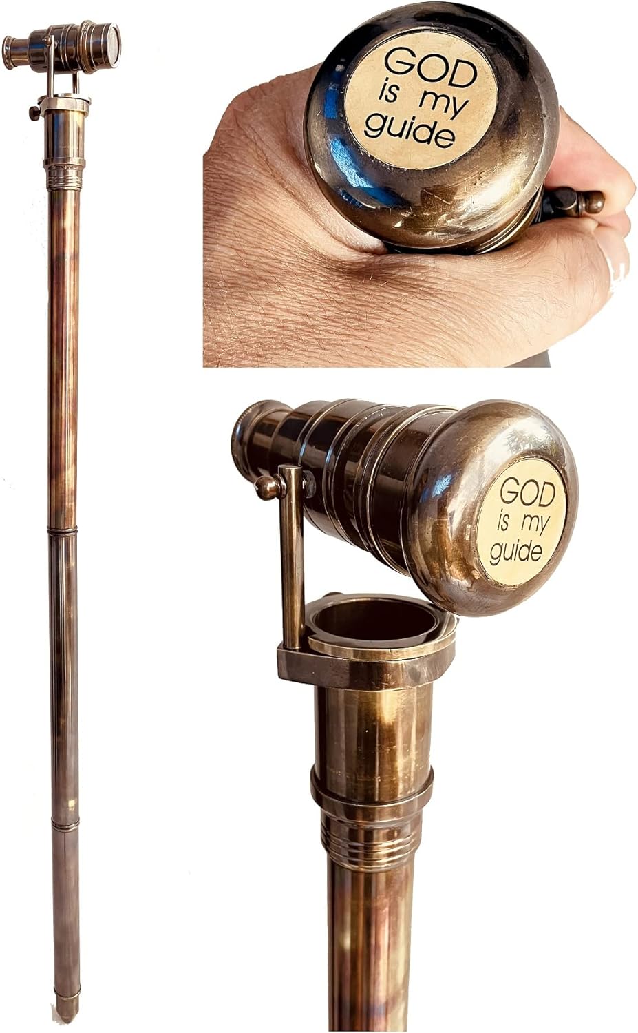 Brass Telescope Handle Walking Stick with Engraved Cap view 7