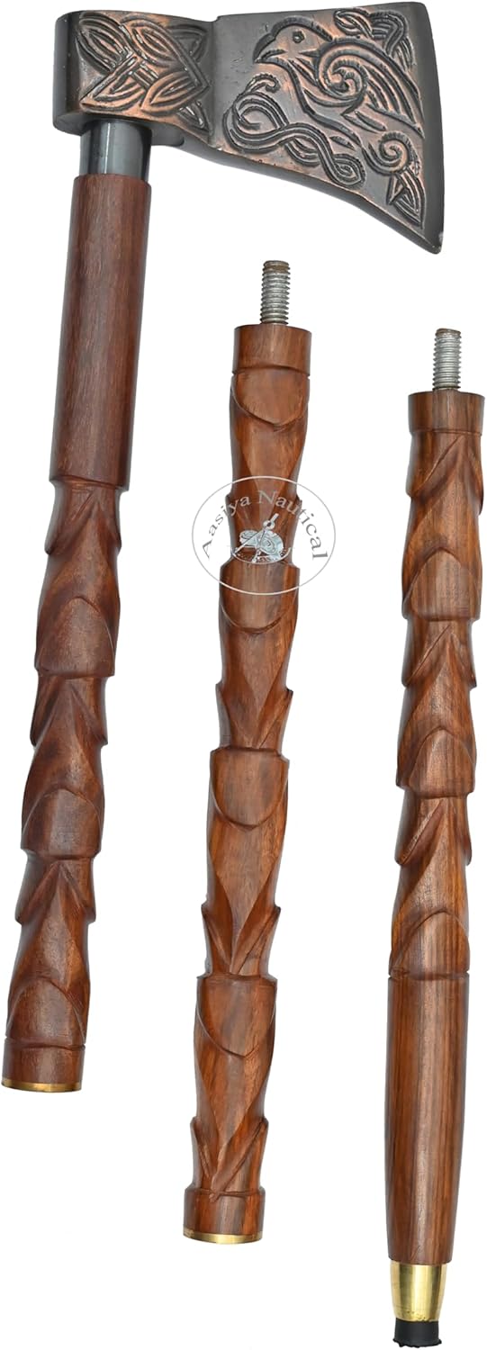 Aluminium Axe Handle Carved Wood Walking Stick view 2