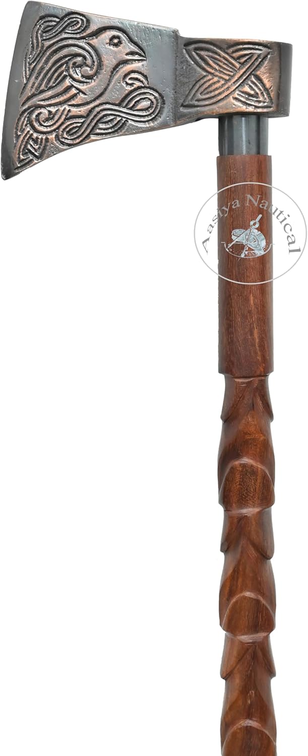 Aluminium Axe Handle Carved Wood Walking Stick view 4