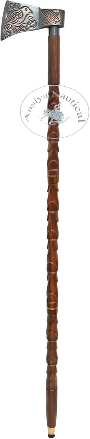 Aluminium Axe Handle Carved Wood Walking Stick view 5