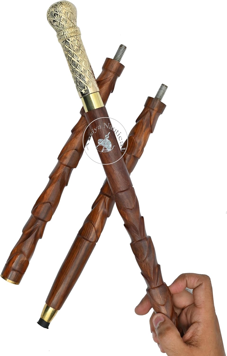 Pure Brass Handle Rosewood Walking Stick view 2