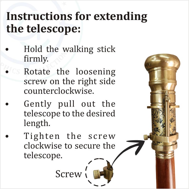 Brass Telescope Compass Handle Rosewood Walking Stick view 5