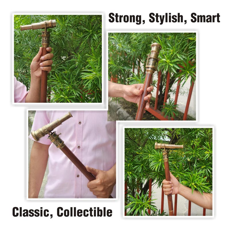 Brass Telescope Compass Handle Rosewood Walking Stick view 8