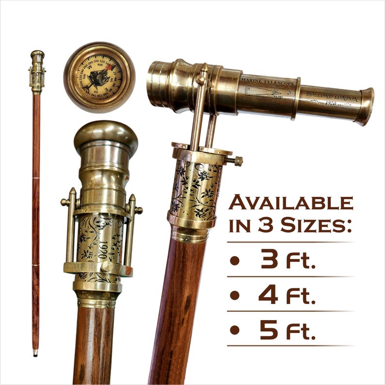 Brass Telescope Compass Handle Rosewood Walking Stick view 13