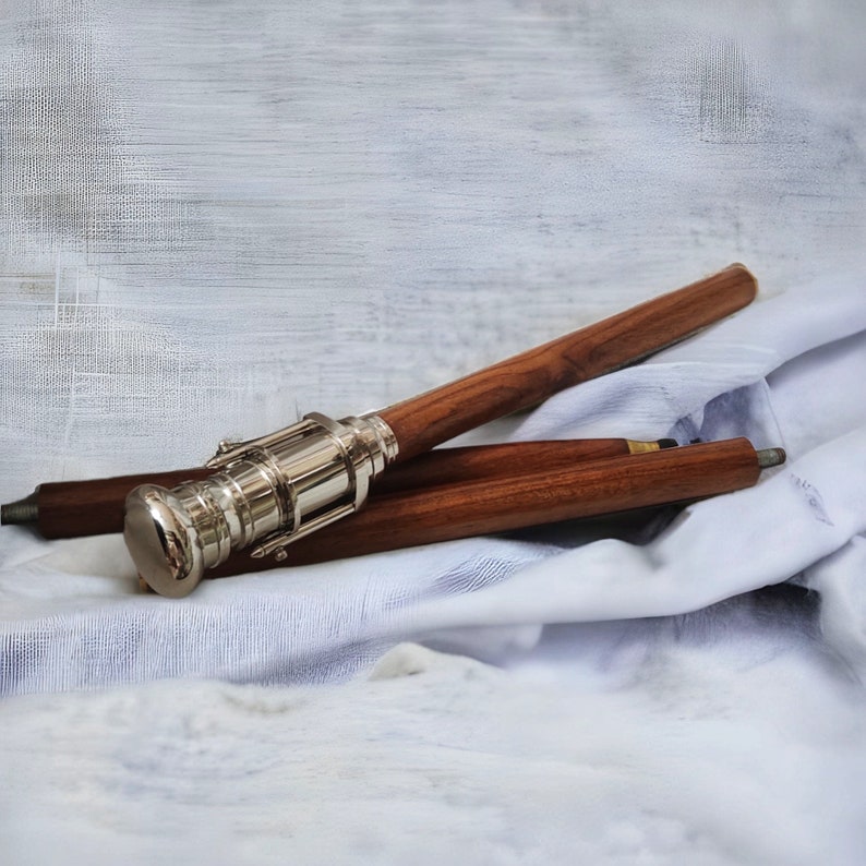 Nickel Plated Brass Telescope Handle Rosewood Walking Stick view 3