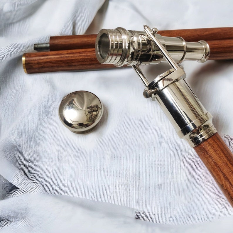 Nickel Plated Brass Telescope Handle Rosewood Walking Stick view 6