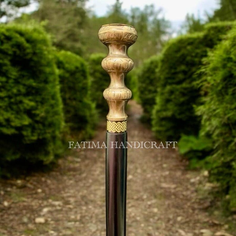Brass Watch Handle Rosewood Walking Stick with Extra Handle Detail view 5