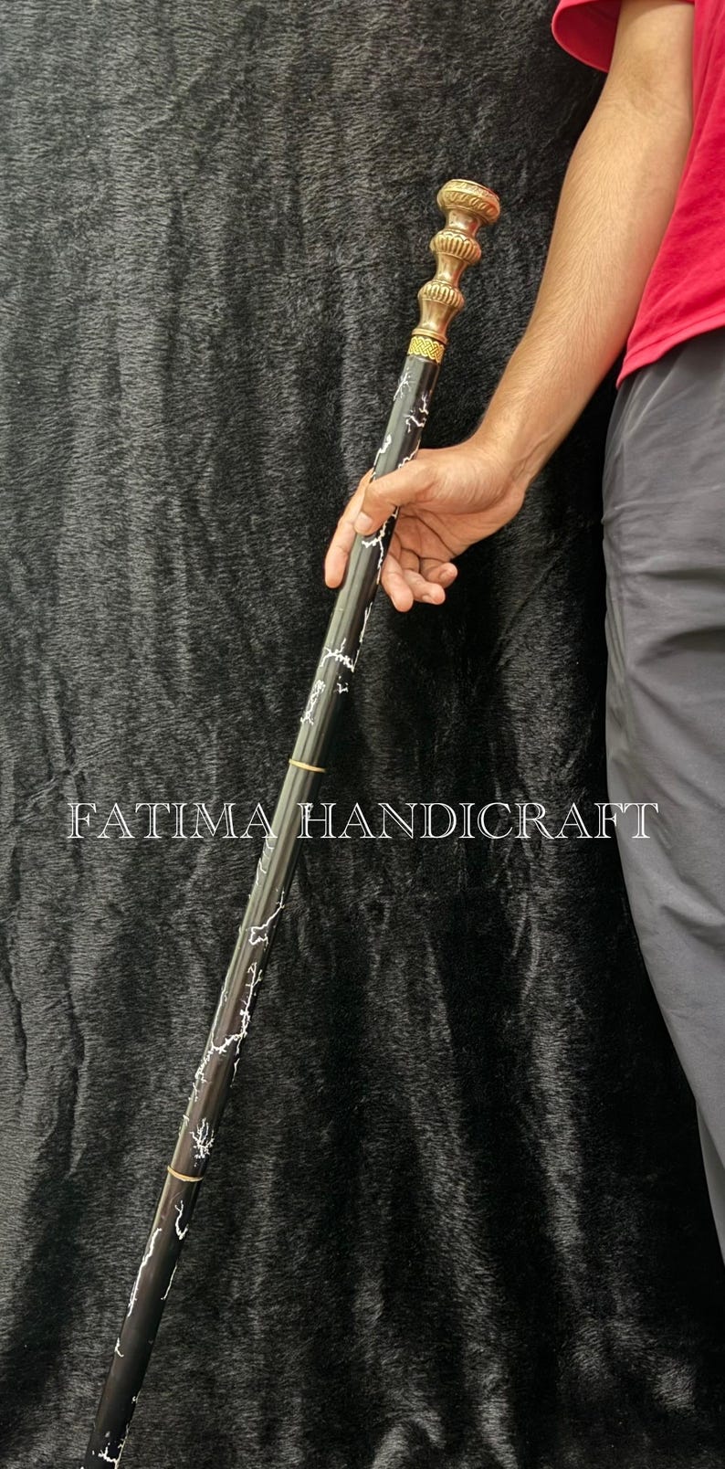 Brass Watch Handle Rosewood Walking Stick with Extra Handle Detail view 9