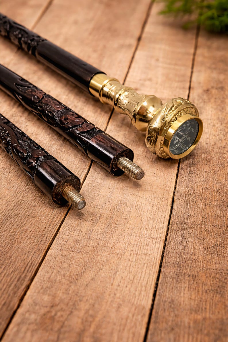 Brass Compass Handle Rosewood Walking Stick view 4