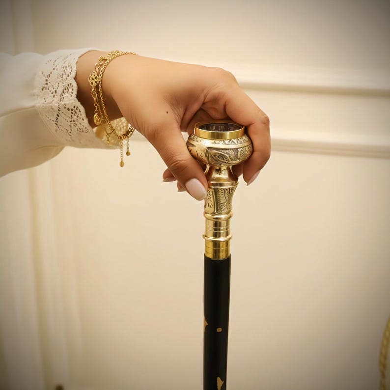 Brass Compass Handle Rosewood Walking Stick view 7