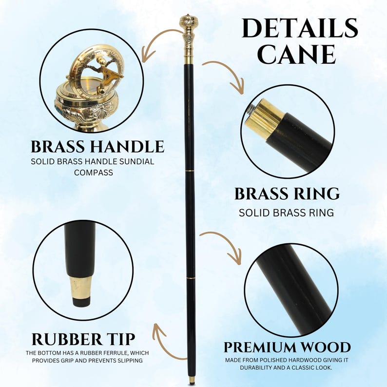 Brass Sundial Compass Handle Walking Stick view 6