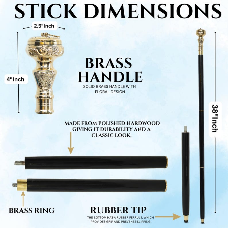 Brass Sundial Compass Handle Walking Stick view 7