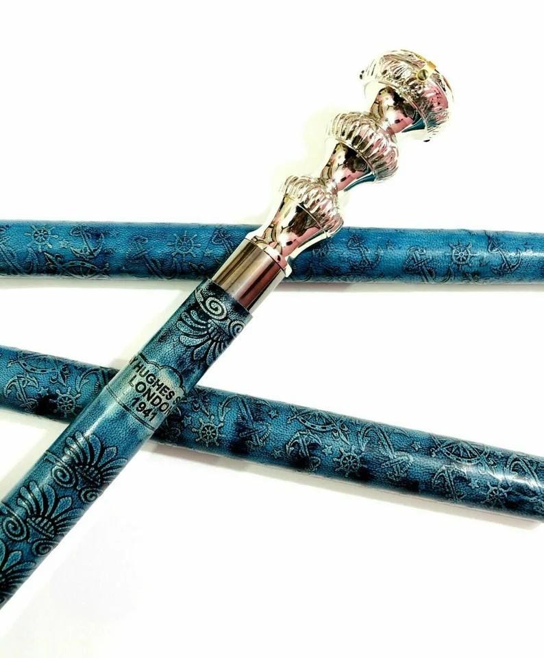 Brass Watch Handle Green Wood Walking Stick view 3