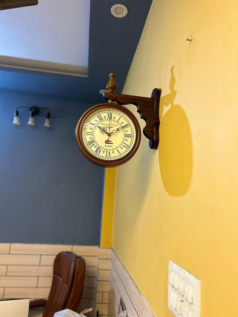 Wooden Double-Sided Station Wall Clock London Theme view 3