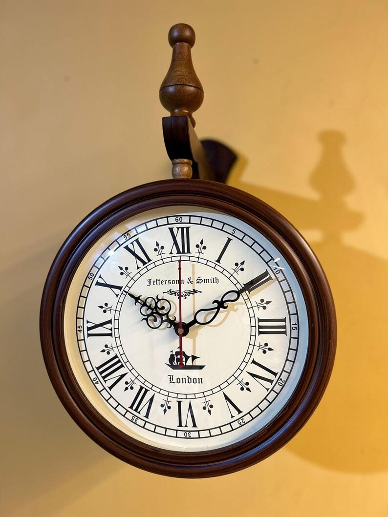 Wooden Double-Sided Station Wall Clock London Theme view 5