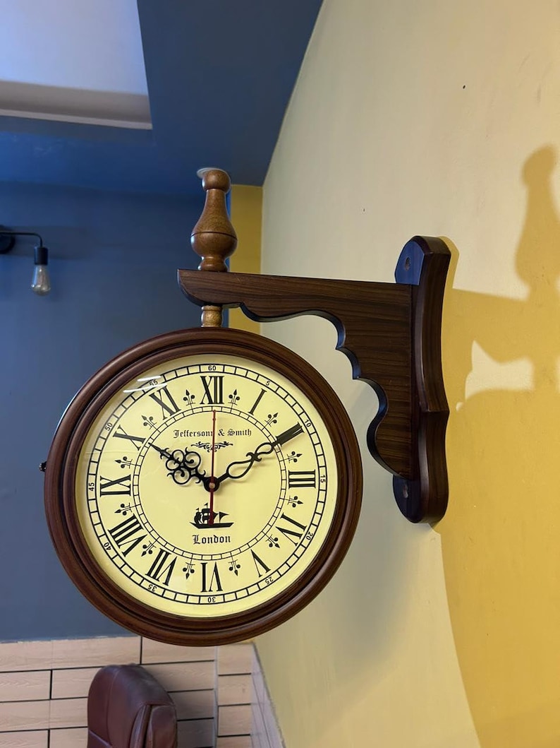 Wooden Double-Sided Station Wall Clock London Theme view 8