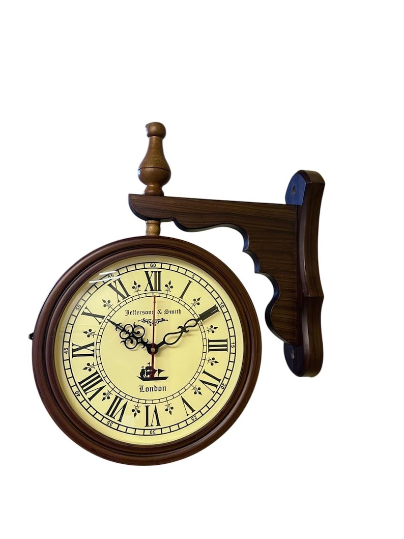Wooden Double-Sided Station Wall Clock London Theme view 10