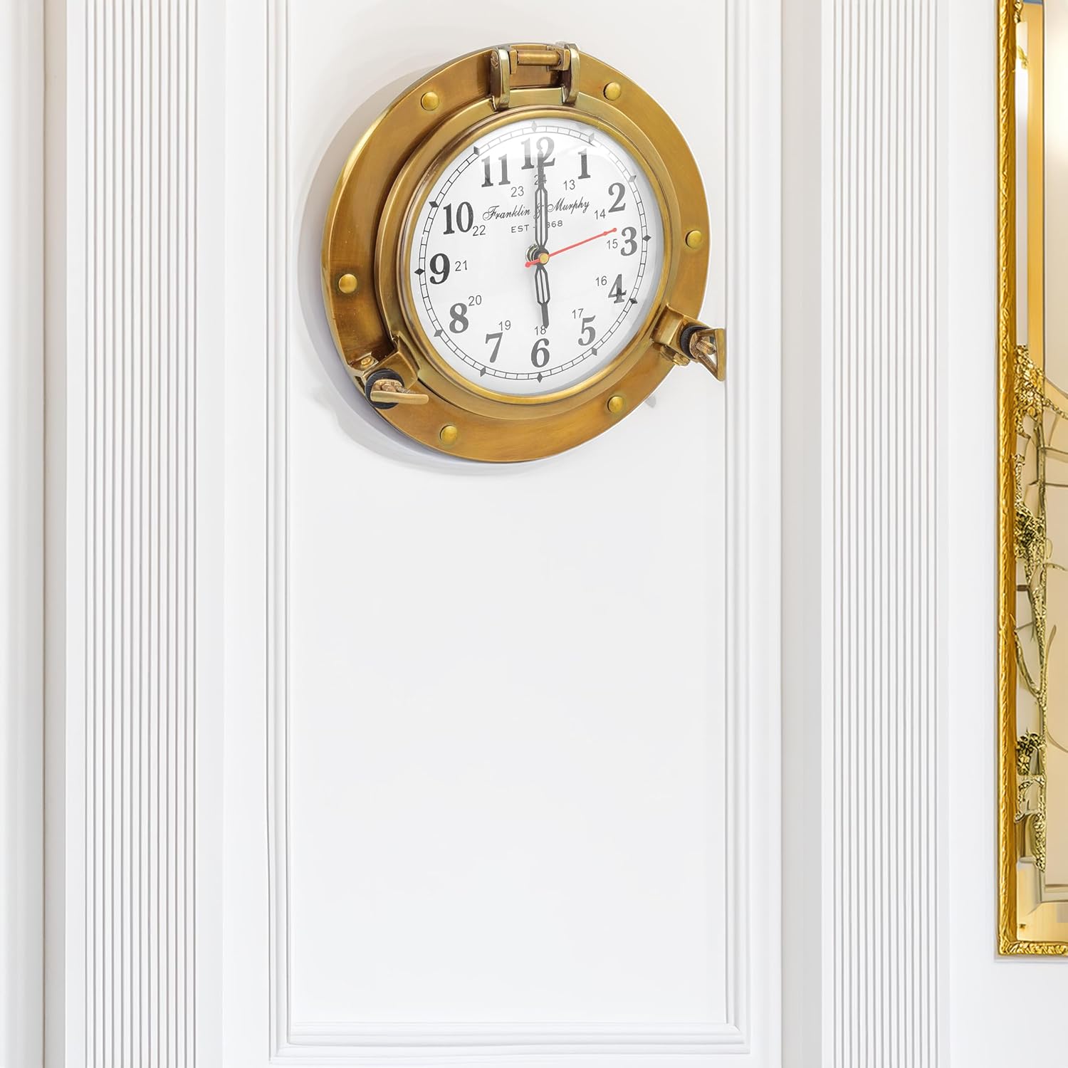 Solid Brass Porthole Wall Clock Franklin Murphy Dial view 2