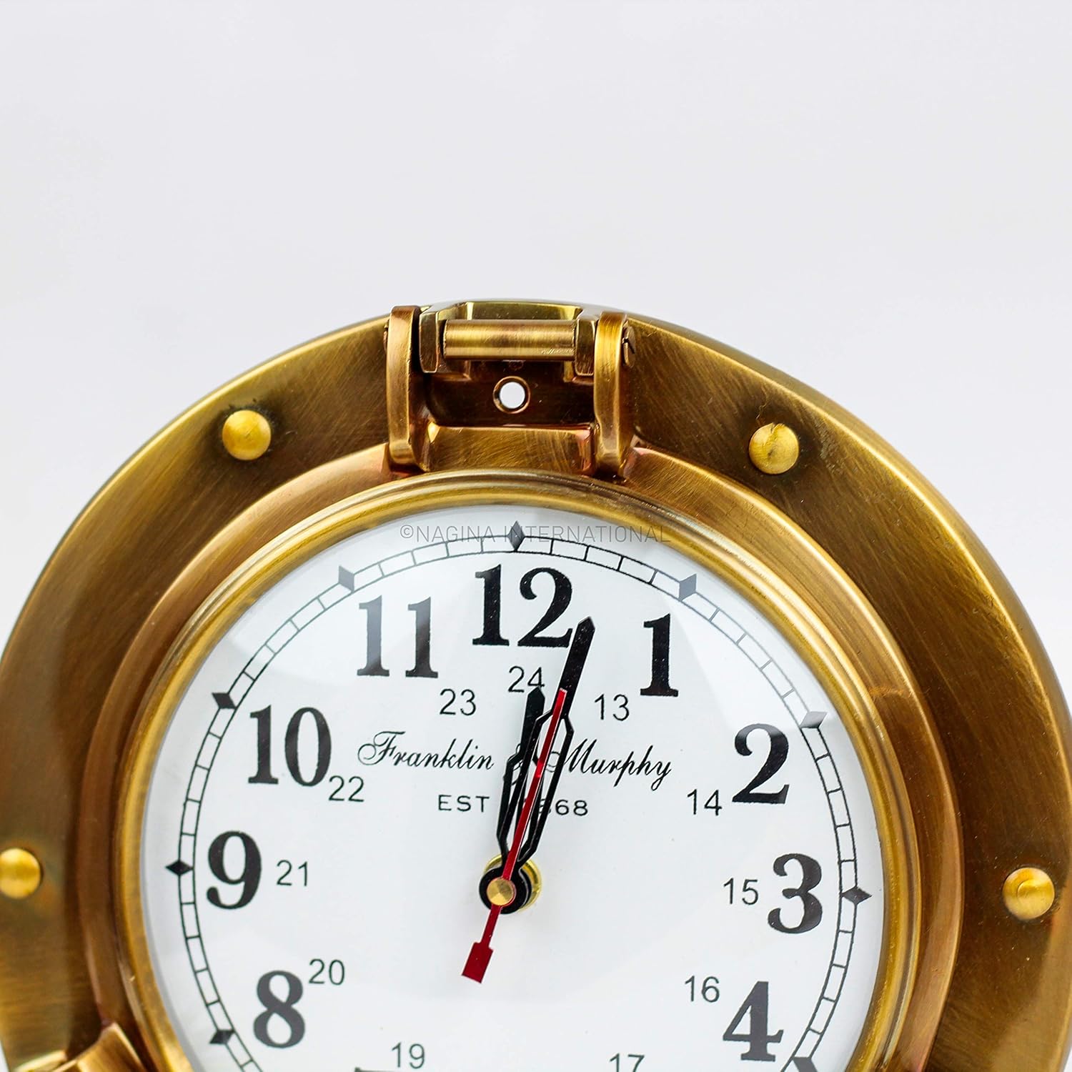 Solid Brass Porthole Wall Clock Franklin Murphy Dial view 9