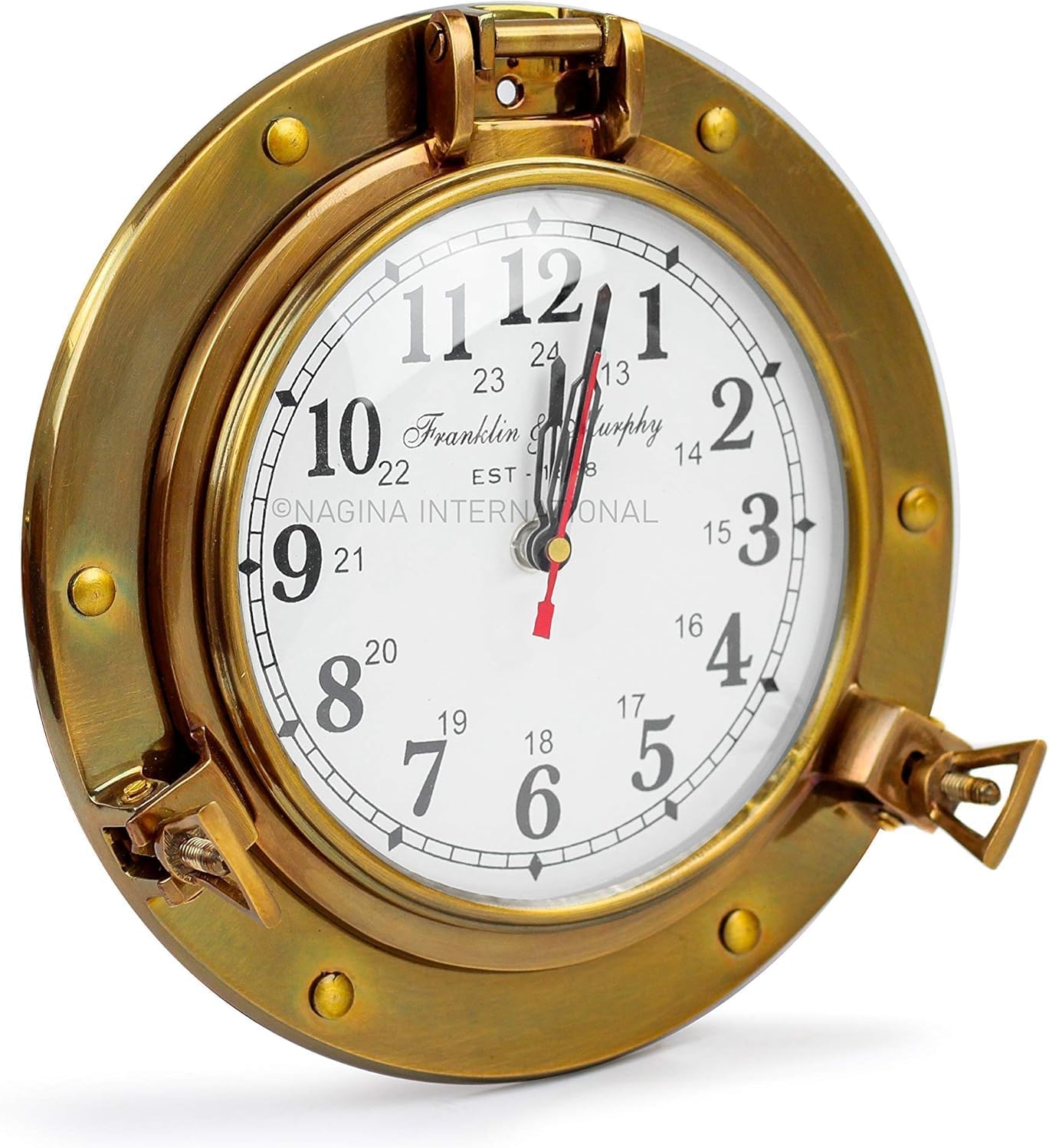 Solid Brass Porthole Wall Clock Franklin Murphy Dial view 12