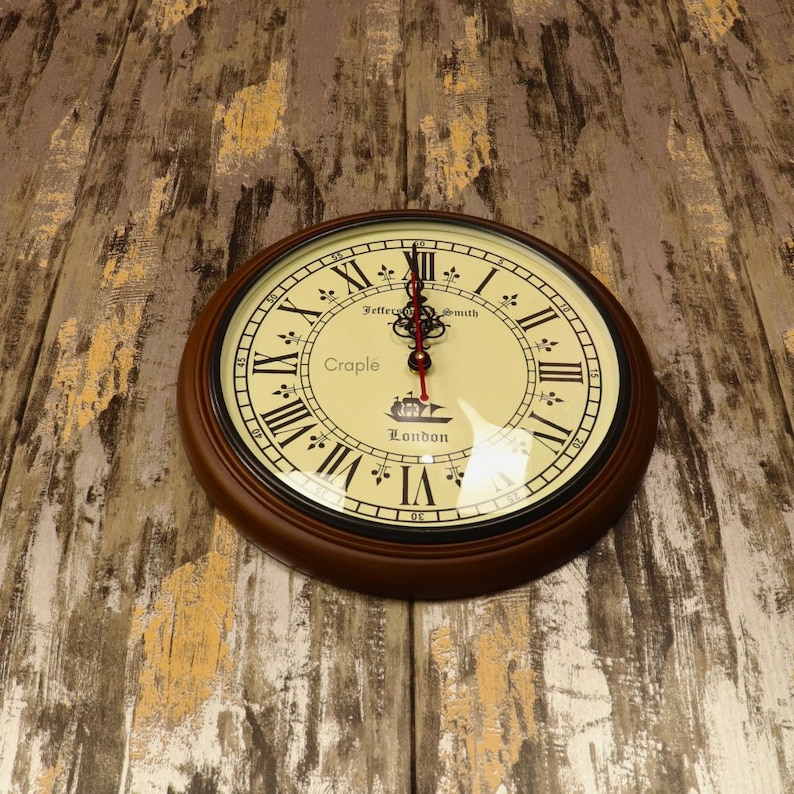 Vintage Wooden Wall Clock Roman Numerals view 3