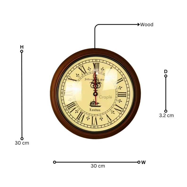 Vintage Wooden Wall Clock Roman Numerals view 6