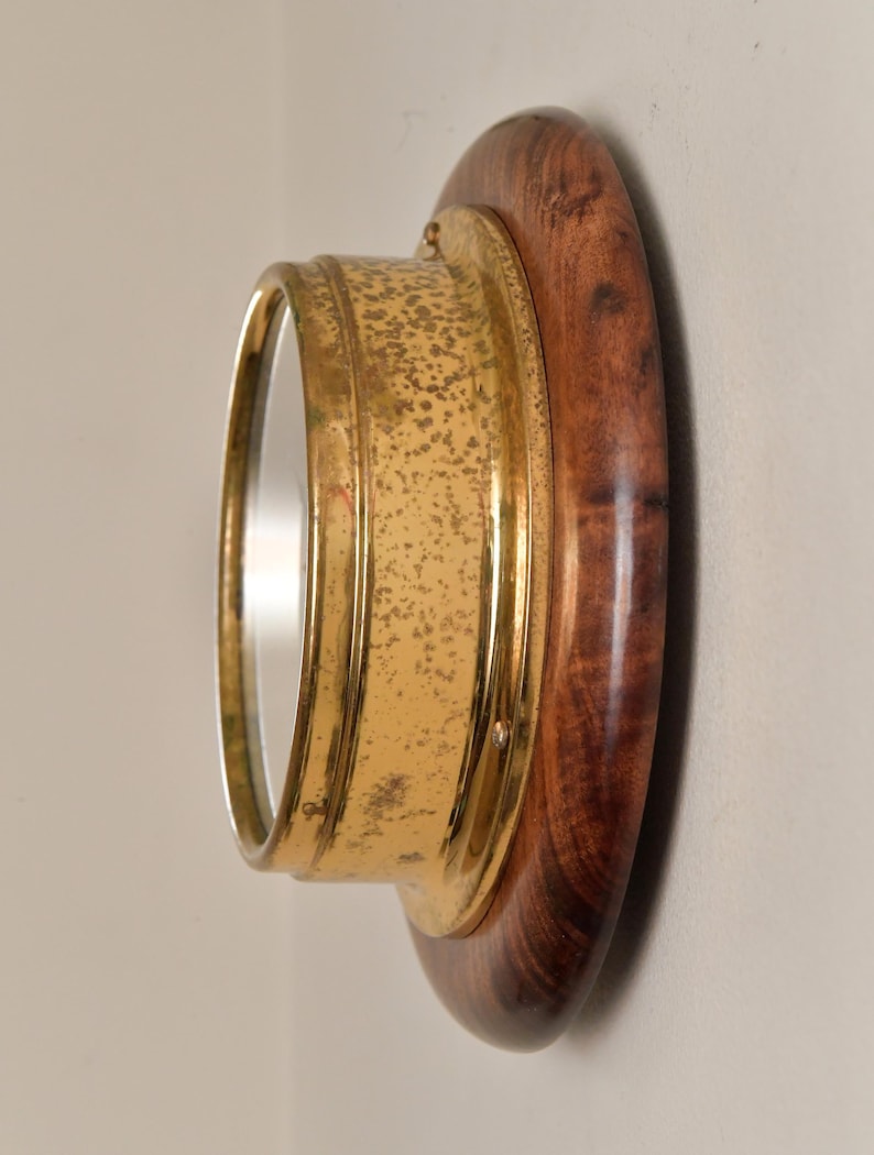 Brass Wall Clock English Style Wooden Base view 3