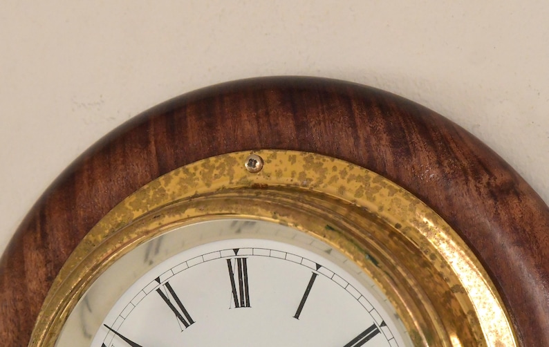 Brass Wall Clock English Style Wooden Base view 17