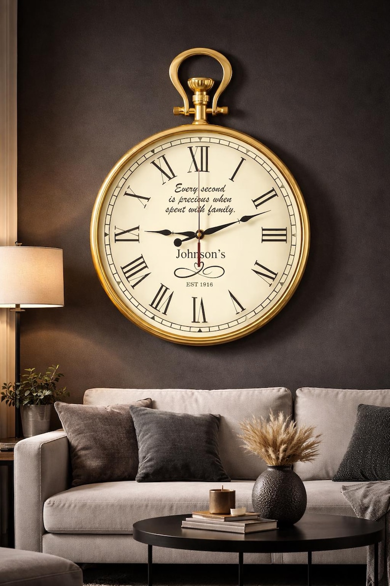 Gold Round Wall Clock Roman Numeral view 12