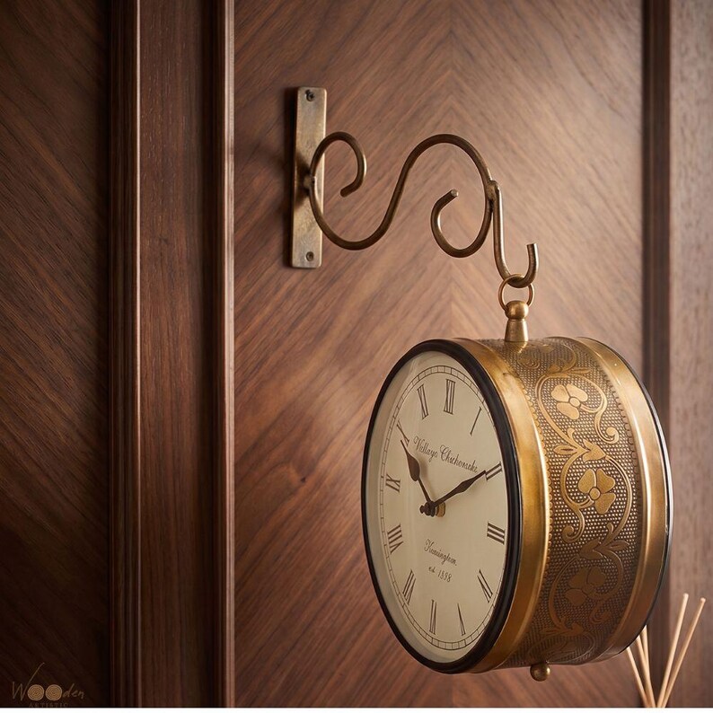 Vintage Brass Railway Wall Clock Station Style view 5