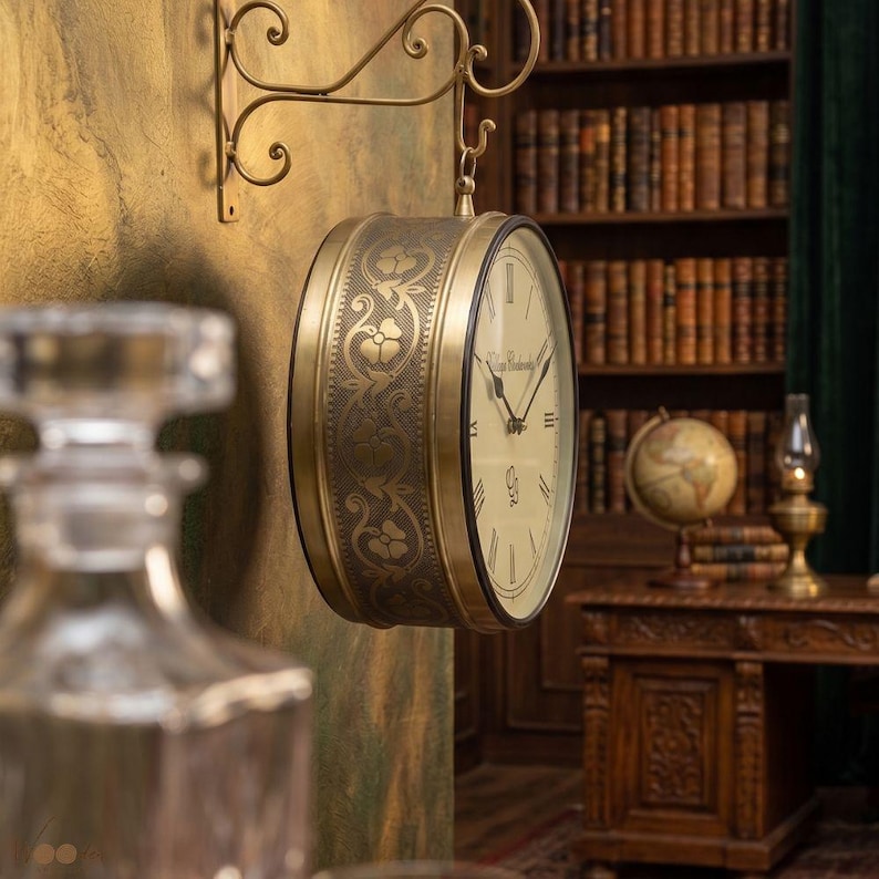 Vintage Brass Railway Wall Clock Station Style view 7