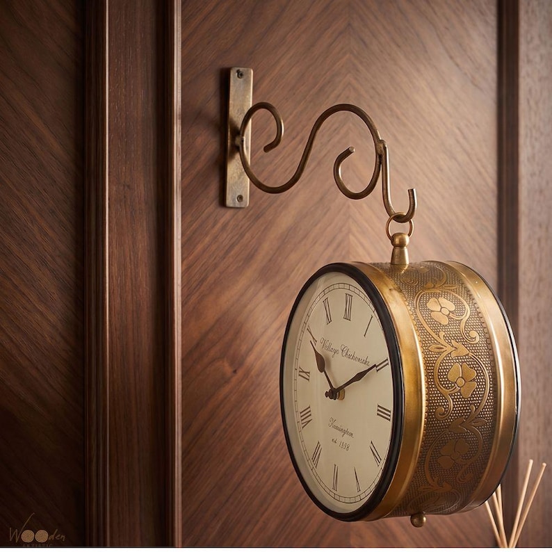 Vintage Brass Railway Wall Clock Station Style view 9