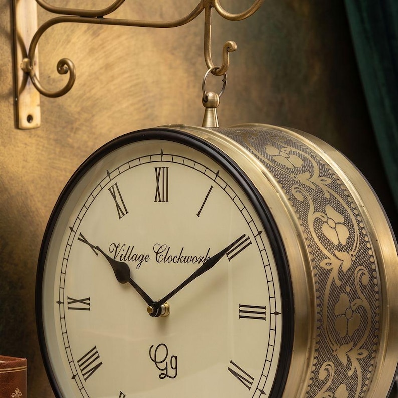 Vintage Brass Railway Wall Clock Station Style view 10