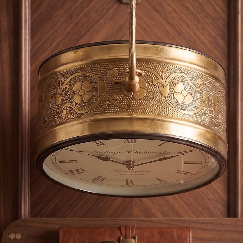 Vintage Brass Railway Wall Clock Station Style view 12