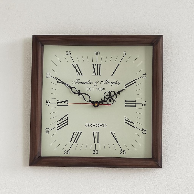 Square Wooden Wall Clock Antique Finish view 2
