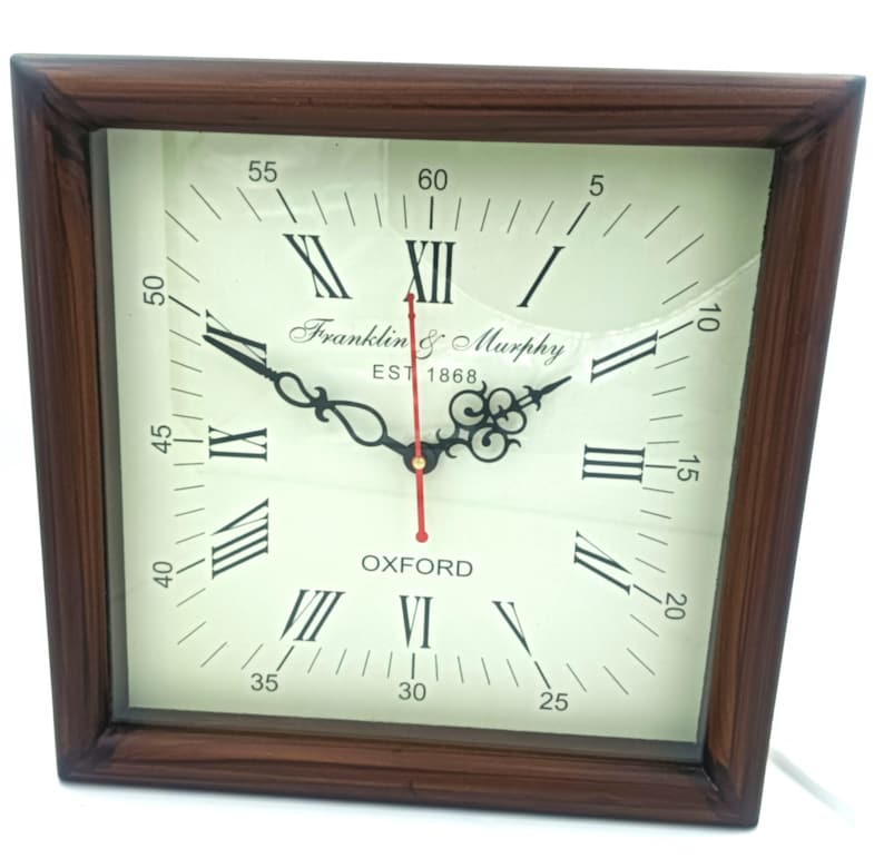 Square Wooden Wall Clock Antique Finish view 3