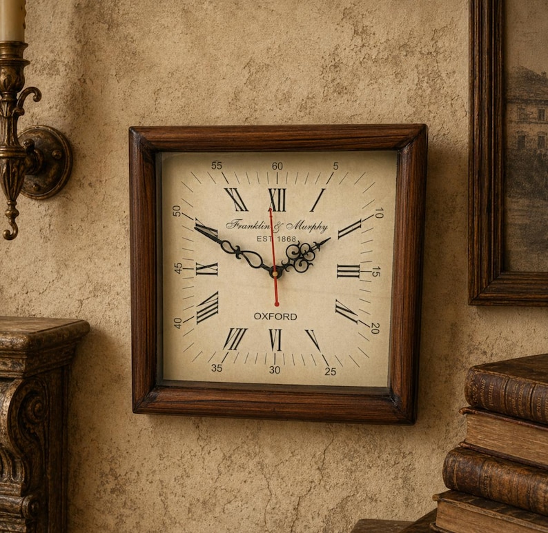 Square Wooden Wall Clock Antique Finish view 7