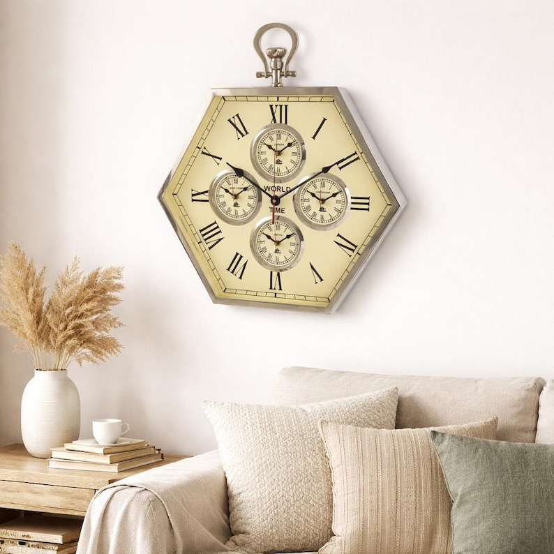 Hexagonal World Time Zone Wall Clock view 2